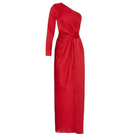 open lace back dress Monique Lhuillier Red Silk Gown  catwalk